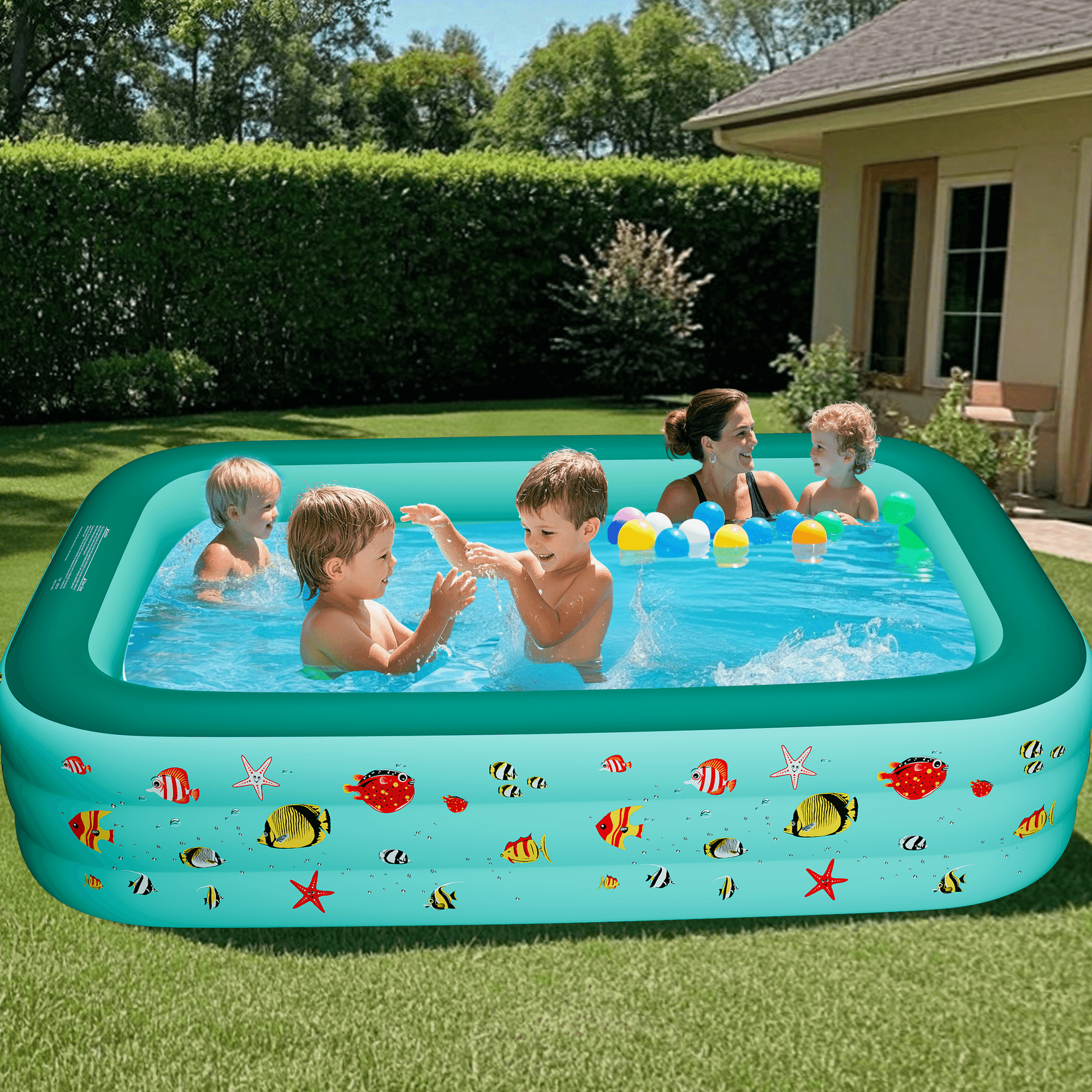 GVDV Inflatable Pool, 9.83 x 6 x 1.83 ft Family Swimming Pools for Kids, Toddlers, Infant, Adult, Rectangular, Thickened