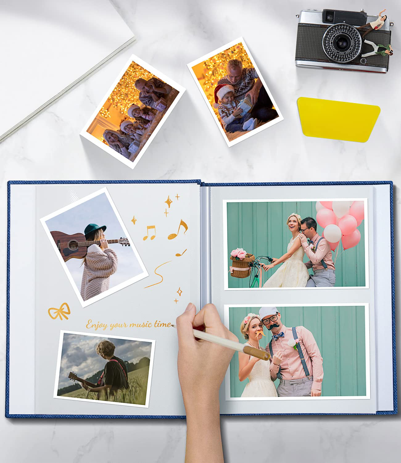 EJBLFE 60 Pages Photo Album Self Adhesive for 4x6 5x7 8x10 Pictures Linen  Scrapbook Album,DIY Memory Book with Metal Pen and Plastic Plate,Ideal Gift  Choices for Family Wedding Friends and Baby 