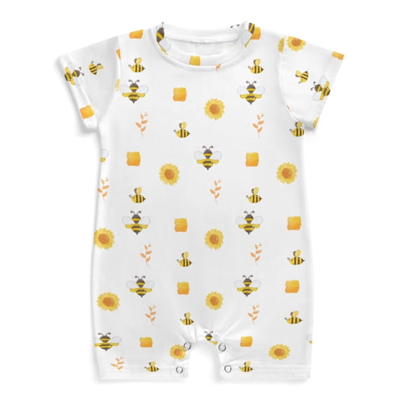 Bee Honey Leave Baby Romper One Piece for Girl Boy Bumblebee Honeycomb Sunflowers Onesie Bodysuit