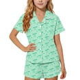 thumbnail image 3 of WAVSUF Outfits for Kids Girls Print Turn-down Collar Top and Elastic Shorts Summer Casual Home Clothes Mint Green Size 13-14, 3 of 8
