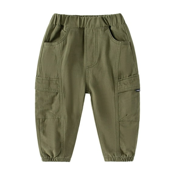 PINQI Baby Running Leggings Toddler Boys' Solid Color Mid Waist Elastic Waistband Leggings Work Pants with Pockets Casual Outfits(a-AG,2-3 Years)