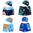 thumbnail image 3 of ESHOO 2Pcs Little Boys Swim Trunks With Swim Cap Set, Kids Toddler Bathing Suits Elastic Beach Boxers Swimwear 3-8 Years Old, 3 of 3