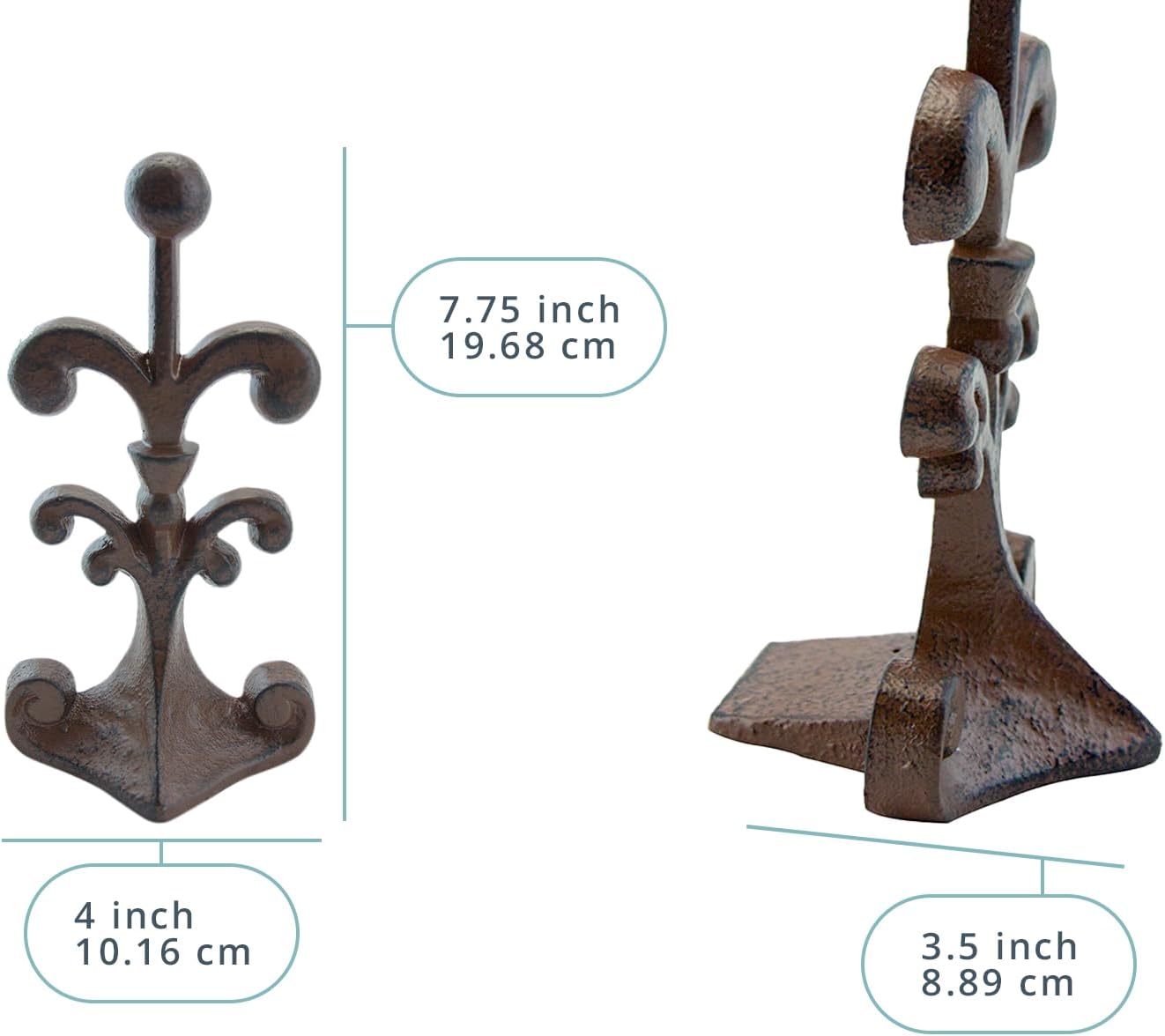 Comfify Cast Iron Fleur De Lis Doorstop Wedge with Felt Bottom 7.75 x 4 x 3.5 Inch Antique Rust Brown