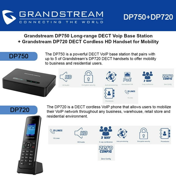 Grandstream DP750 Long-range DECT Base Station   DP720 DECT Cordless HD Handset