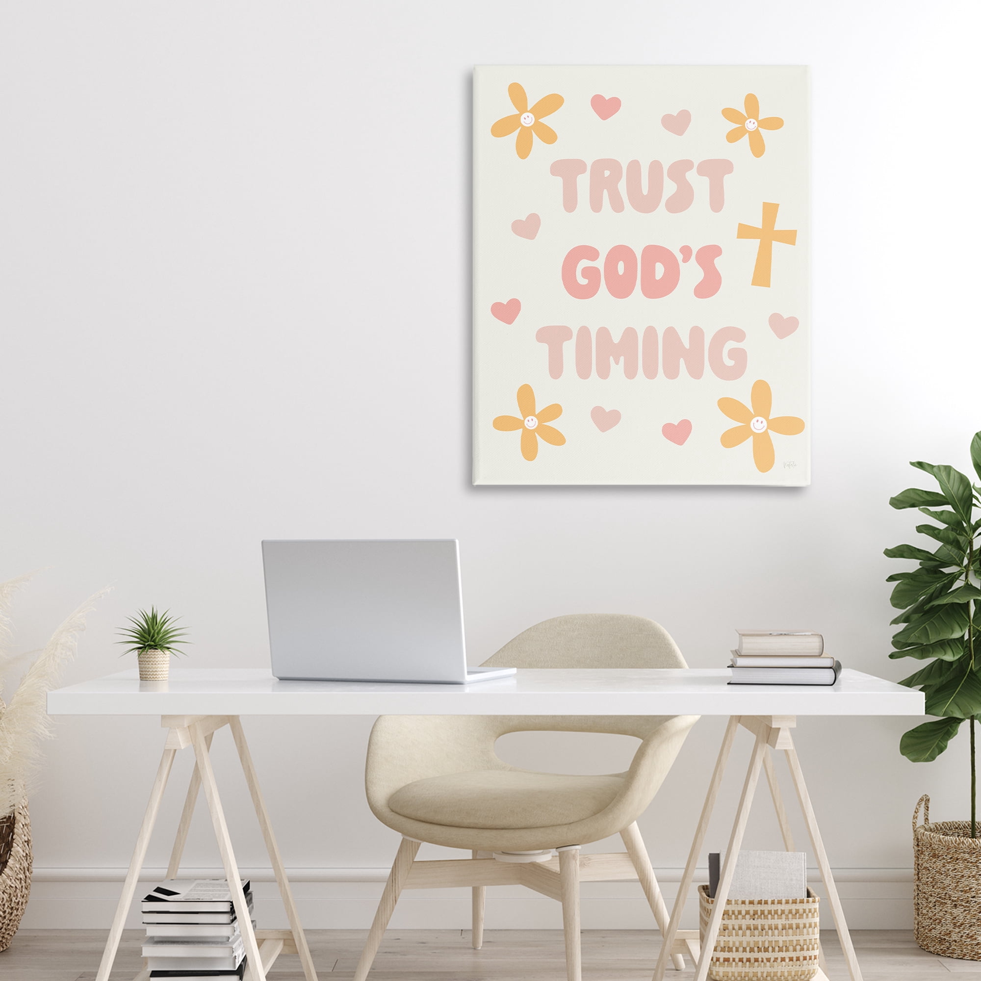 Stupell Industries Retro Trust God's Timing Canvas Wall Art, design by Natalie Carpentieri