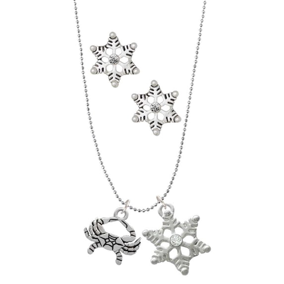 Delight Jewelry Silvertone Crab Silver tone Snowflake Charm Necklace and Stud Earrings