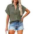 thumbnail image 2 of Tittly Button Down Shirts Womens Shirts Women's Solid Color Single Breasted Fashionable Casual Short Sleeved Shirt Short Sleeve Shirts Tshirts Shirts AG 5XL, 2 of 5