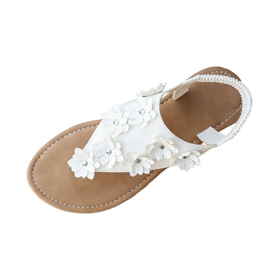 Xijirk Sandals for Women Lightweight Design with Floral Toe Post Casual Comfort Shoes for Everyday Wear and Casual Walking,White,9