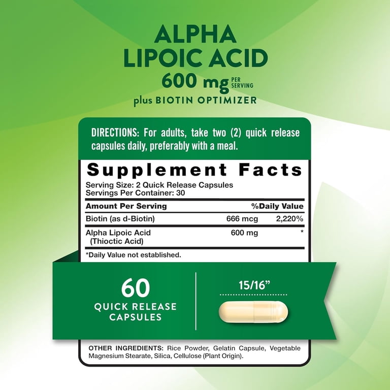 Nature's Truth Alpha Lipoic Acid 600mg 60 Capsules + Biotin