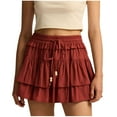 thumbnail image 3 of Sentmoon Mini Skirts for Women Plus Size Drawstring High Waist Boho Cute Skirts for Women Flowy Pleated Solid Color Loose Breathable Womens Skirts Summer Trendy for Christmas Dinner Red S, 3 of 10