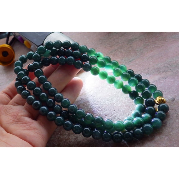 Icy Green Natural A JADE Jadeite Bead Beads Necklace 27 inches 679320 TN