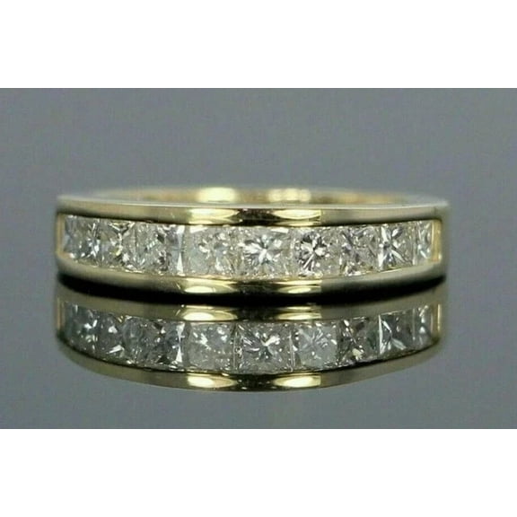 2.00Ct Princess Cut Simulated Diamond Wedding Band Ring 14K Yellow Gold Plated