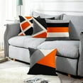 thumbnail image 4 of Set of 4 Throw Pillow Covers Modern Abstract Stripe Simple Geometric Acrylic Bold Decorative Pillow Cases Home Decor Square 18x18 Inches Pillowcases(Black Grey Orange), 4 of 6