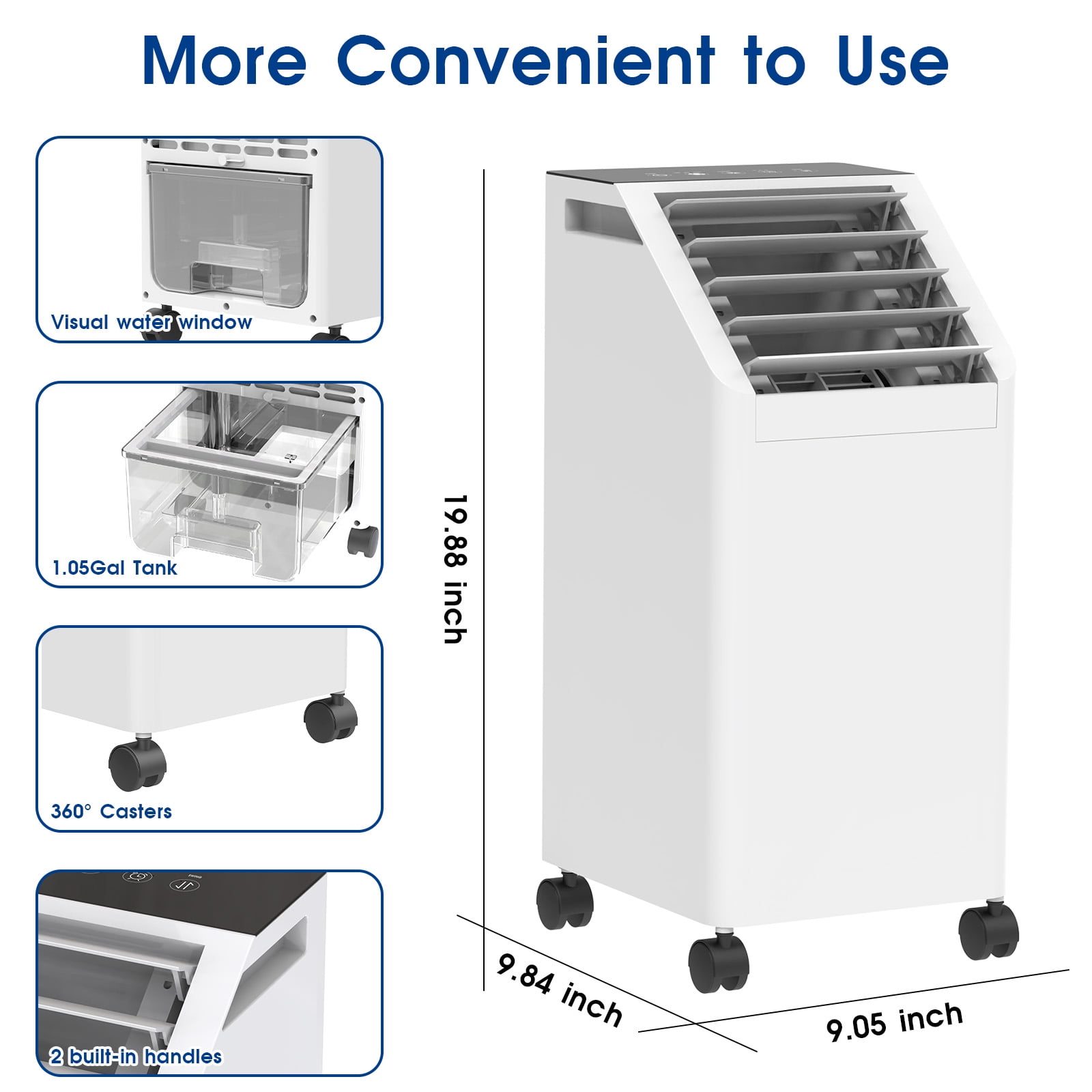 Advwin 3-in-1 Windowless Portable Air Conditioner & Evaporative Cooler with Remote, 60° Oscillation, 3 Speeds, 1 Gal Tank, 4 Ice Packs, Timer
