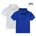 thumbnail image 2 of 2 Pack Comfy Shirts for Boys Girls Short Sleeve Collared School Uniform Tops Kids Solid Color Cotton Tshirts (5 Years, Blue|White), 2 of 7