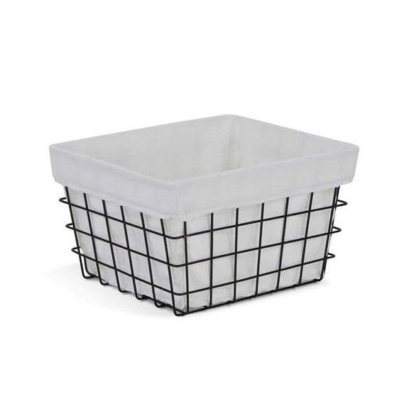 Rectangular White Lined & Metal Wire Storage Basket