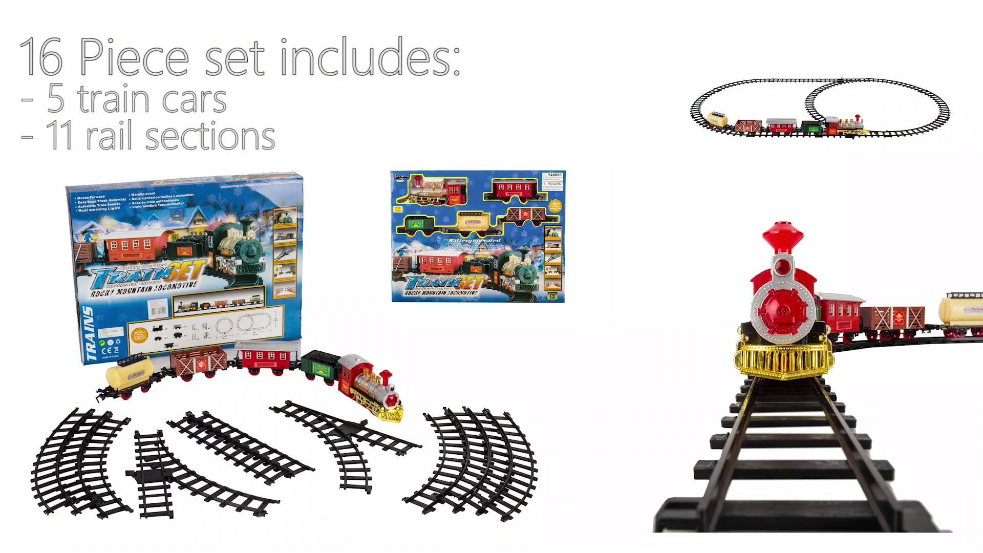 Toy Train Authentic Light Sound Large 53*30 inch Rail Track Layout Mountain Train Easy Assembly Fun Play Time for Boys, Girls