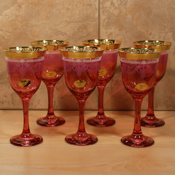 Elegant and Modern Glass Made Glassware Set for Hosting Parties and Events - 9 oz, Red Goblets, Set of 6