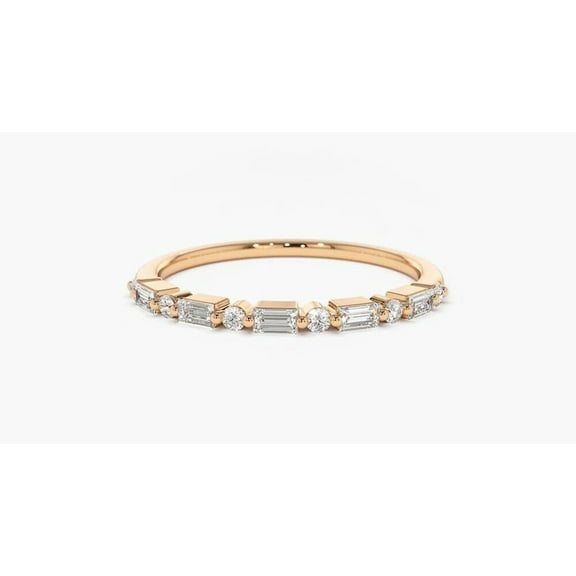 925 Silver Baguette and Round CZ Half Eternity Band,Half Eternity Ring, Dainty Wedding Ring, Stacking CZ Ring, Minimalist Design,