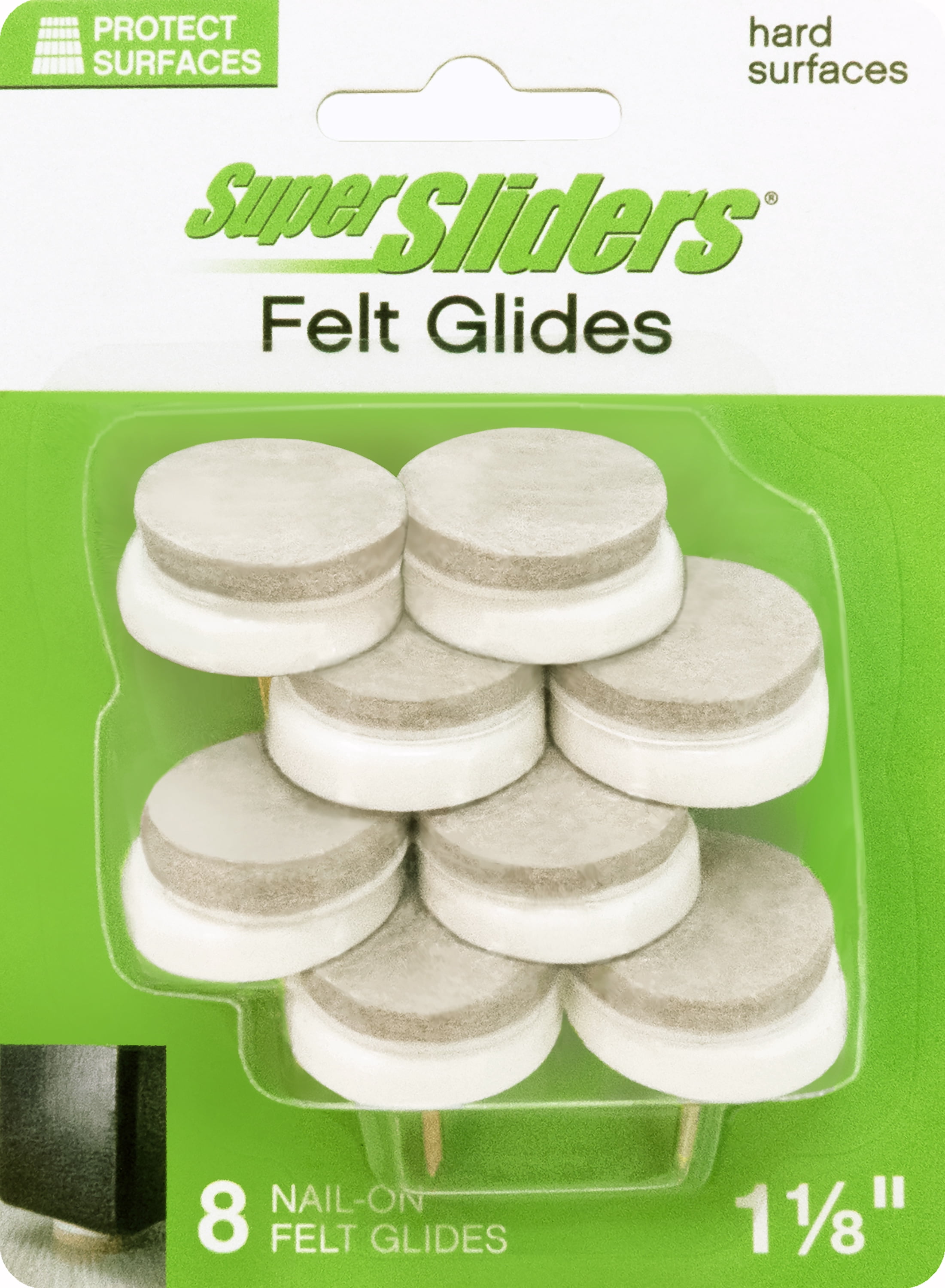 Super Sliders 1-1/8 Inch Nail-On Felt Furniture Glides for Hardwood Floors, Non-Marking Chair Leg Tips for Smooth Movement – Beige, 8-Pack