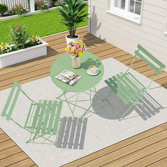 Dovov 3-Piece Outdoor Folding Bistro Set, Steel Bistro Table and Chairs Set of 2 Outdoor Patio Furniture with Cushions, Green