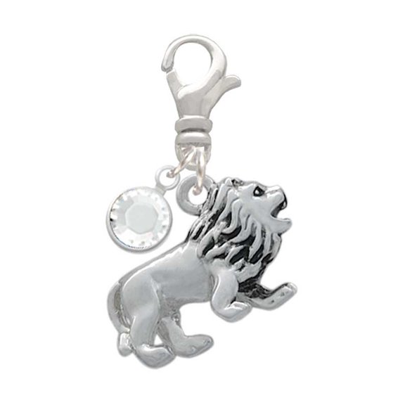 Delight Jewelry Silvertone 3-D Lion - Silvertone Clip on Charm with Clear Crystal Drop