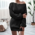 thumbnail image 6 of Women's Sweater Dress Knit Dress Long Sleeve Off Shoulder Solid Color Casual Winter Dress for Loungewear,Black,L, 6 of 7