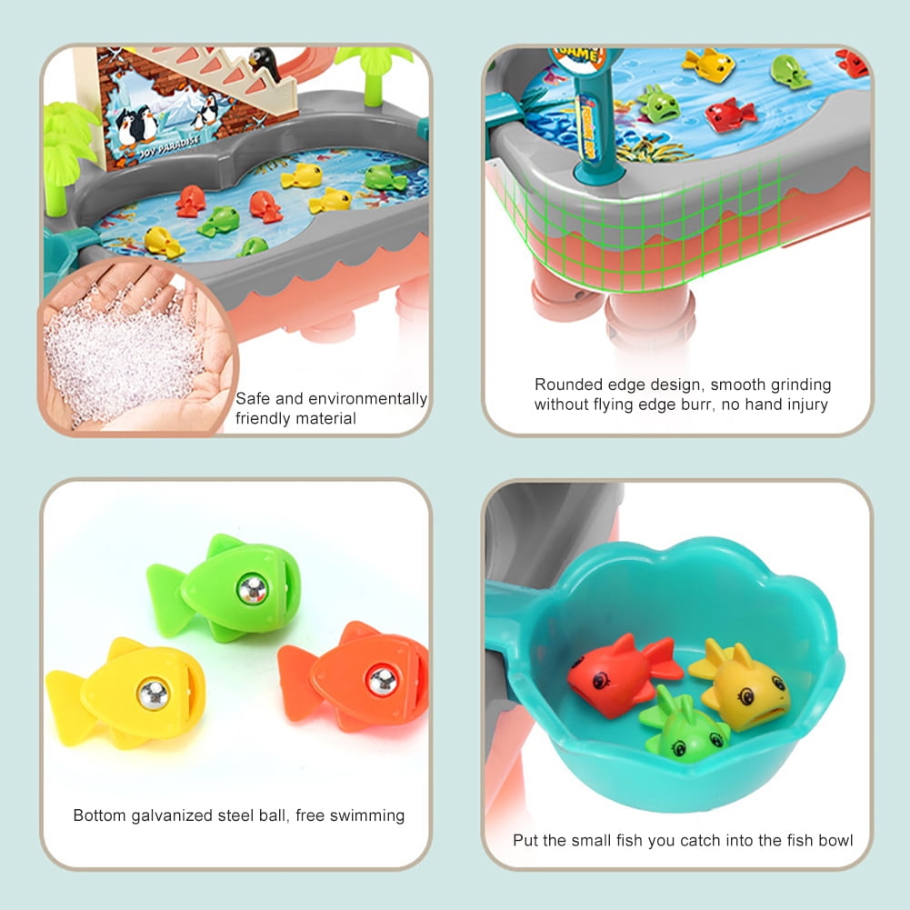 Kids Water Table Toys Fishing Table Games，Electric Penguin Stair Climbing Playset Age 1-6 - 14*10*15inch