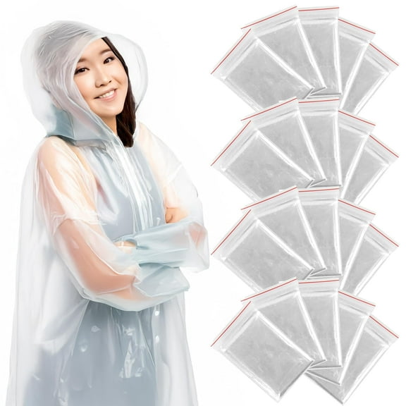 10 Pack of Waterproof Hooded Disposable Rain Poncho Coats for Adults in Clear