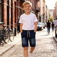 thumbnail image 7 of OGLCCG Boys Jean Shorts Elastic Waisted Drawstring Baggy Denim Shorts Summer Knee Length Casual Shorts with Pockets 1-12 Years, 7 of 7