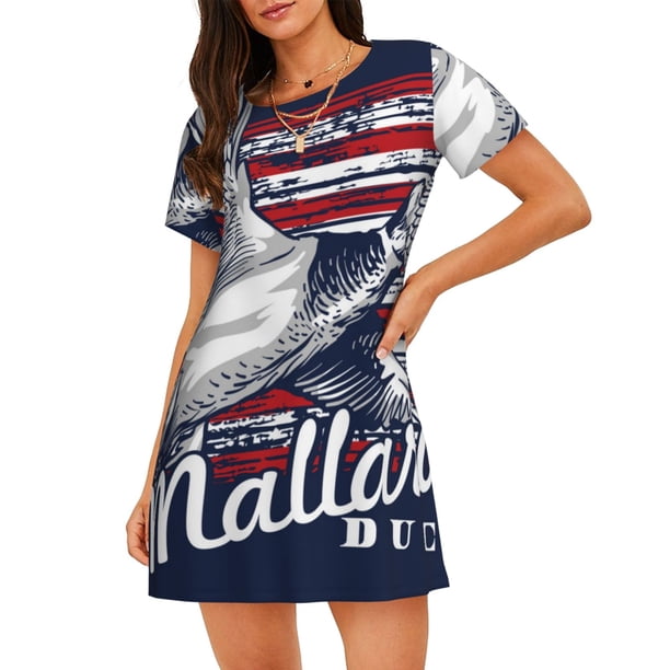 Fotbe Mallard Duck With American Flag Bata de Dormir para Mujer con Estampado, Camisón de Algodón de Manga Corta, Ropa de Dormir Casual