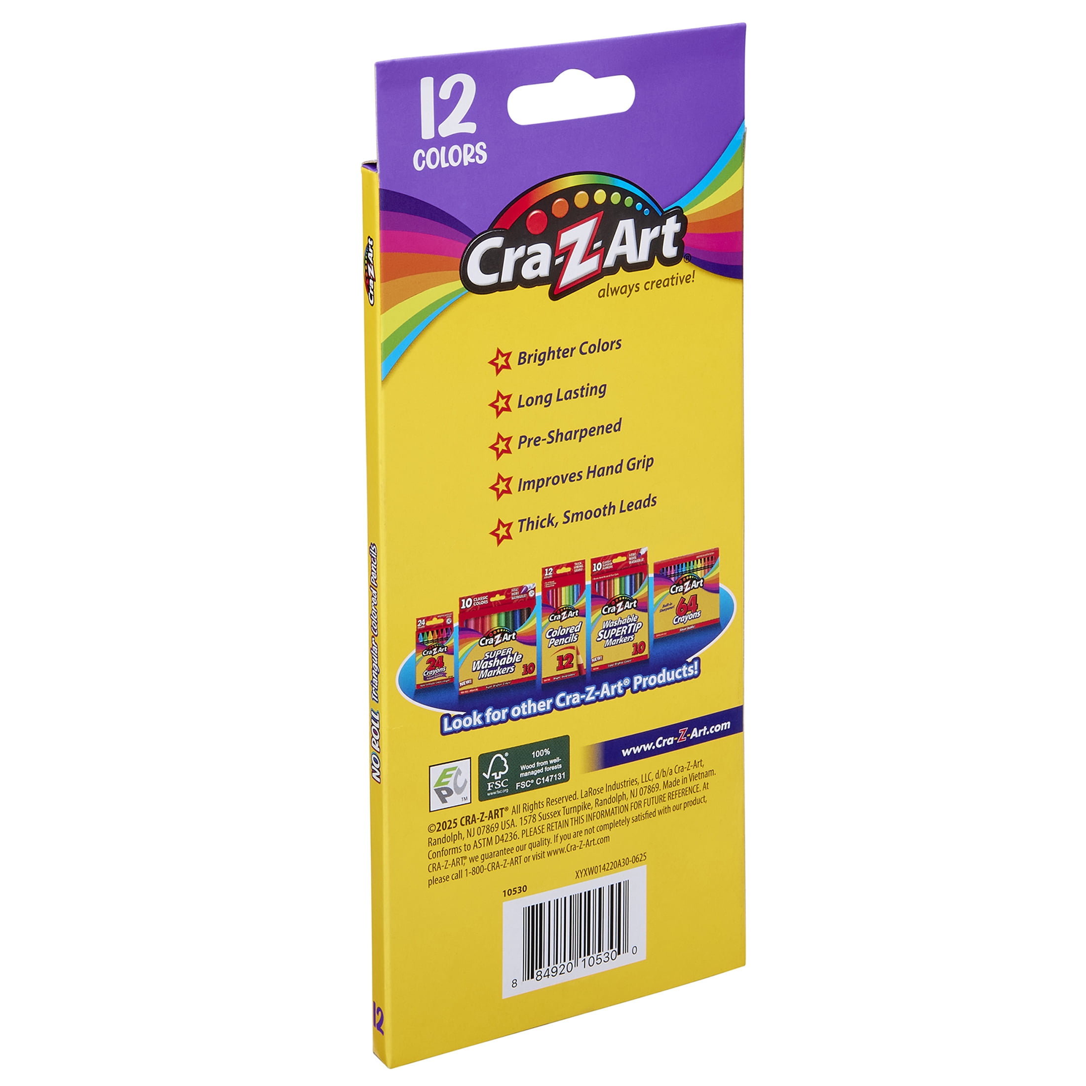 Cra-Z-Art Triangular Colored Pencils, 12 Vibrant Colors, Classroom Supplies, Ages 3 and up