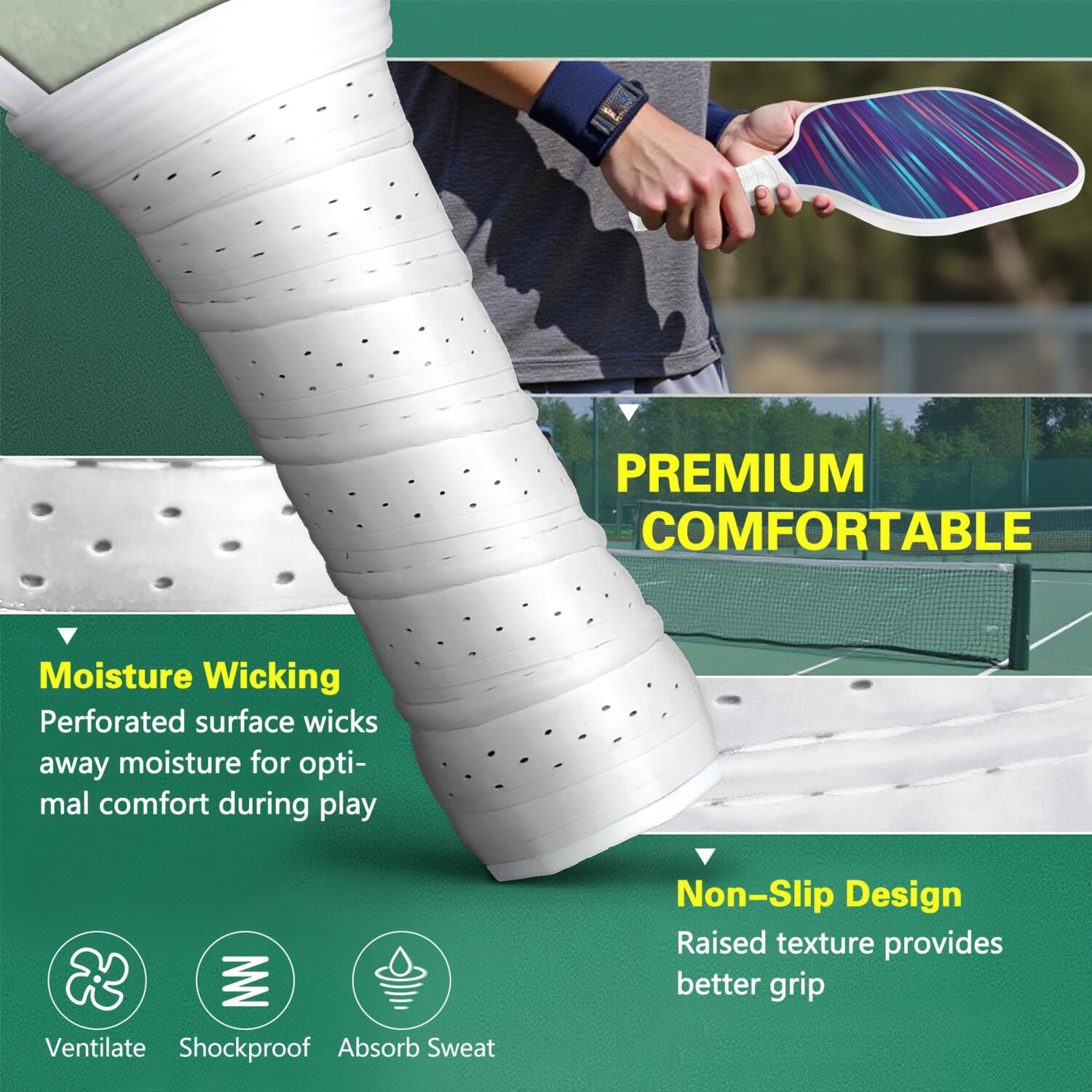Pickleball Paddles Set Of 1, Fiberglass Surface, Speed, Lightning, Thunder Print, 1 Paddle, 2 Balls & Bag