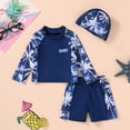 thumbnail image 3 of Tiny Cutey Toddler Boys Swimsuit Baby Long Sleeve Top Shorts Trunks Bathing Suit Set Swimwear Outfit with Hat for 12-18 Months, 3 of 7