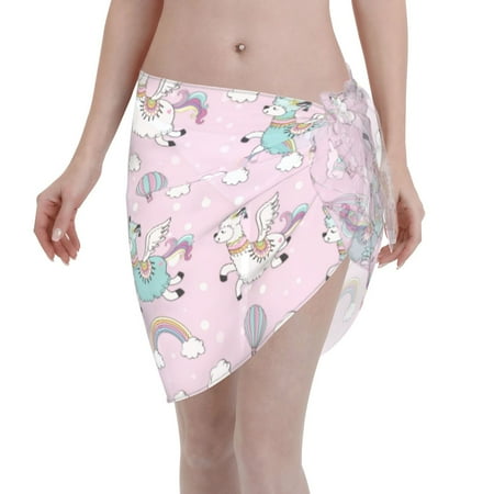 Ocsxa Llama Unicorn And Rainbow Print Sarong Coverups For Women Bathing Suit Wrap Swimsuit Skirt Beach Bikini Cover Up Swimwear