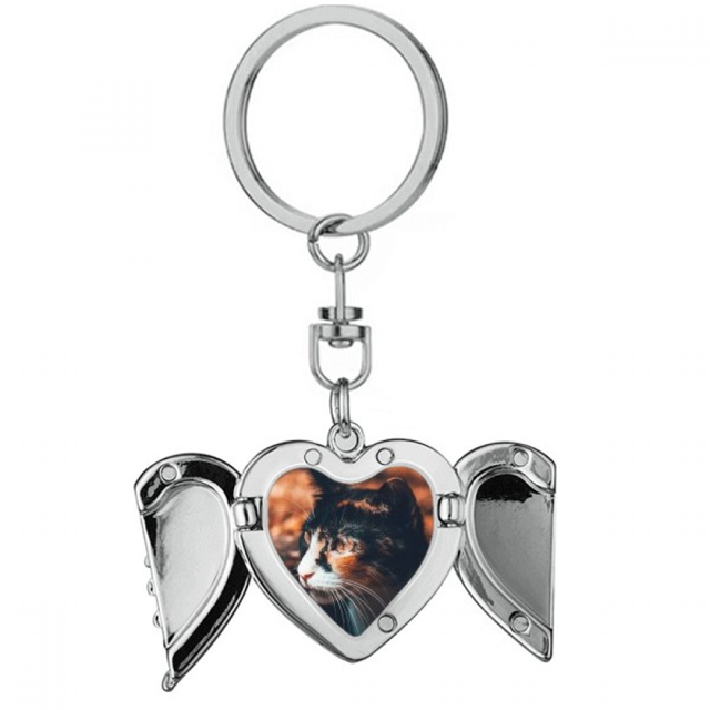 Brown Cat Stare Profile Animal Vintage Heart Angel Wing Key Chain Holder