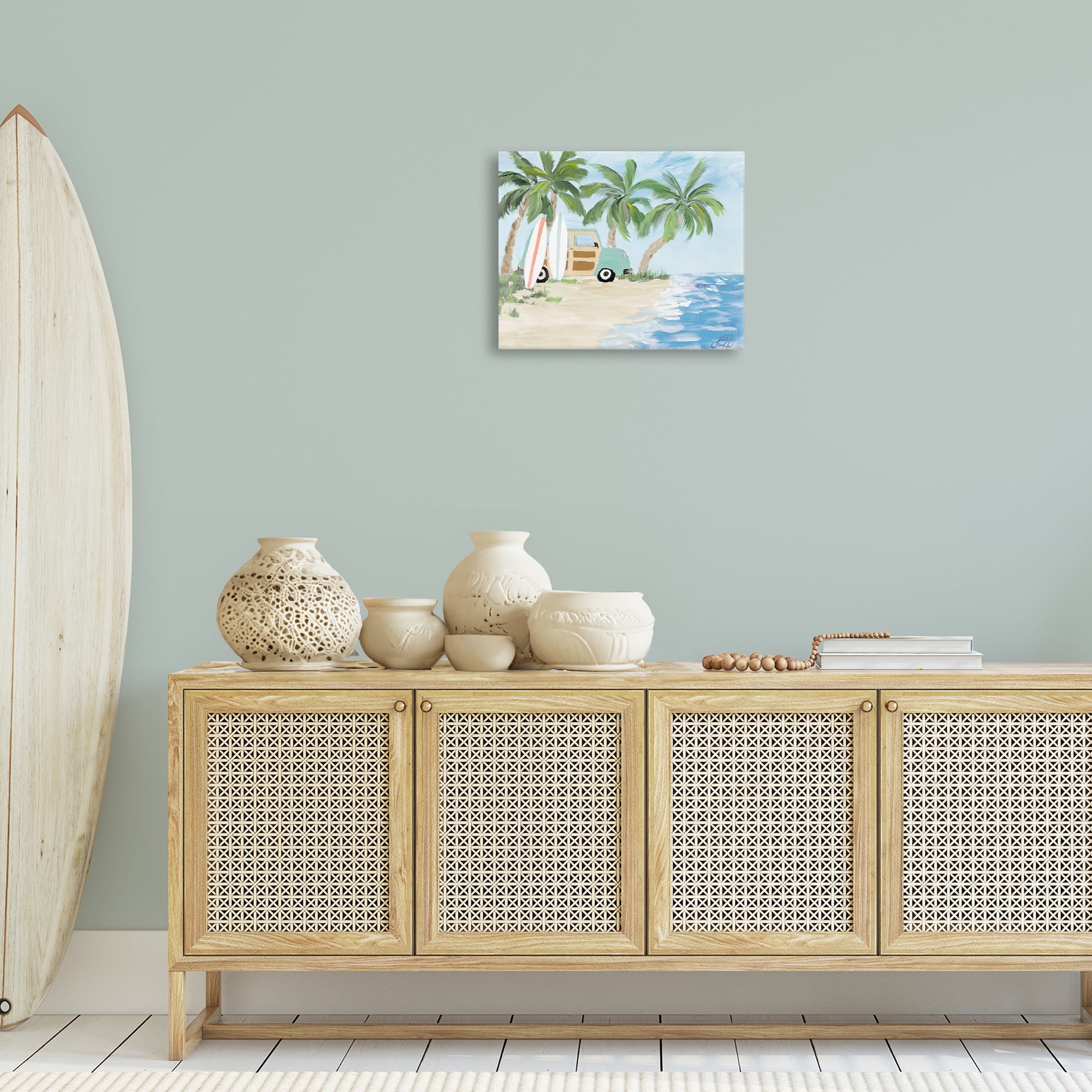 Stupell Industries Tropical Vacation Surfboards Landscape Painting Gallery Wrapped Canvas Art Print Wall Art, 20 x 16