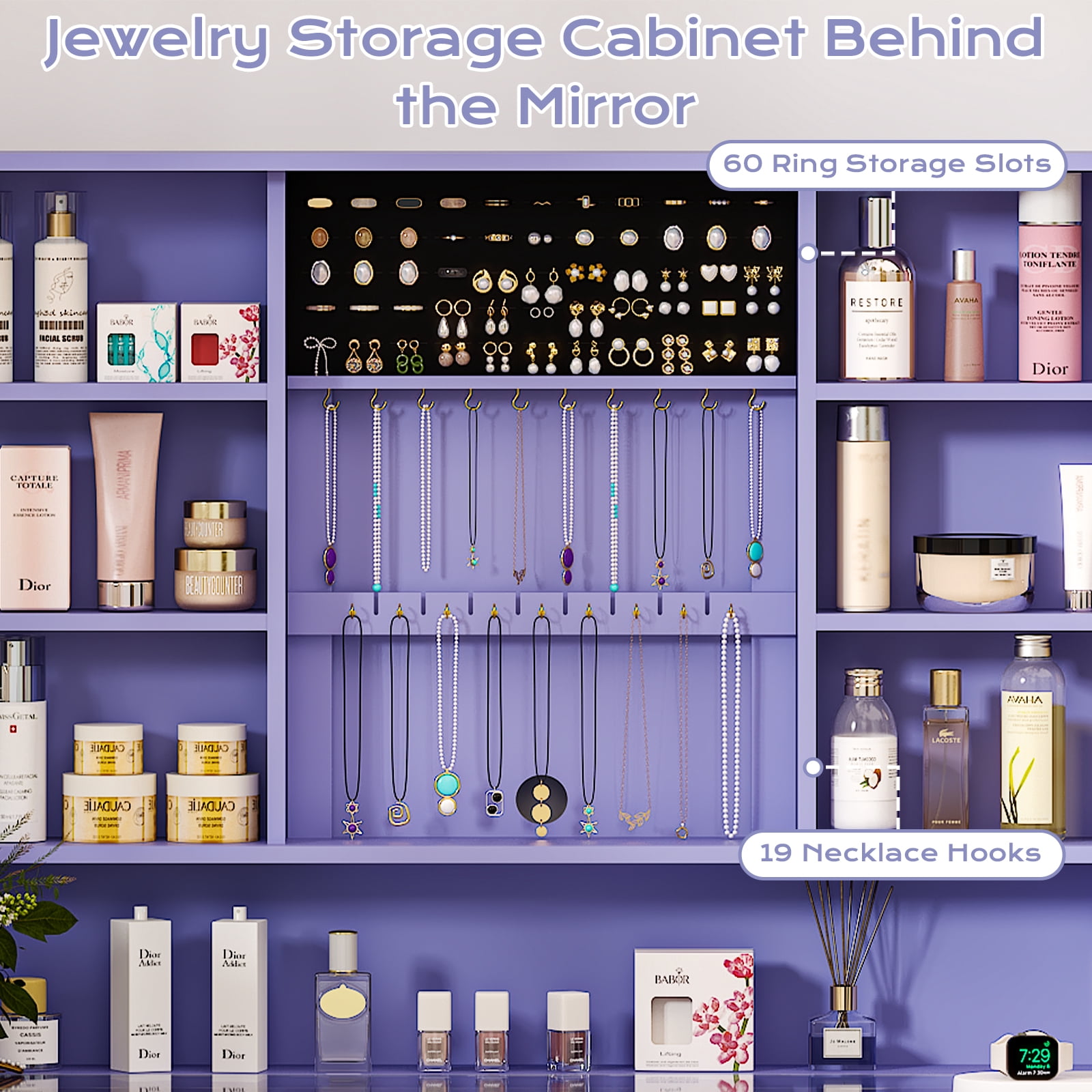 Ktaxon Makeup Vanity with Lighted Mirror,  Vanity Table Set w/ Charging Station, Side Rack, Sophia Purple