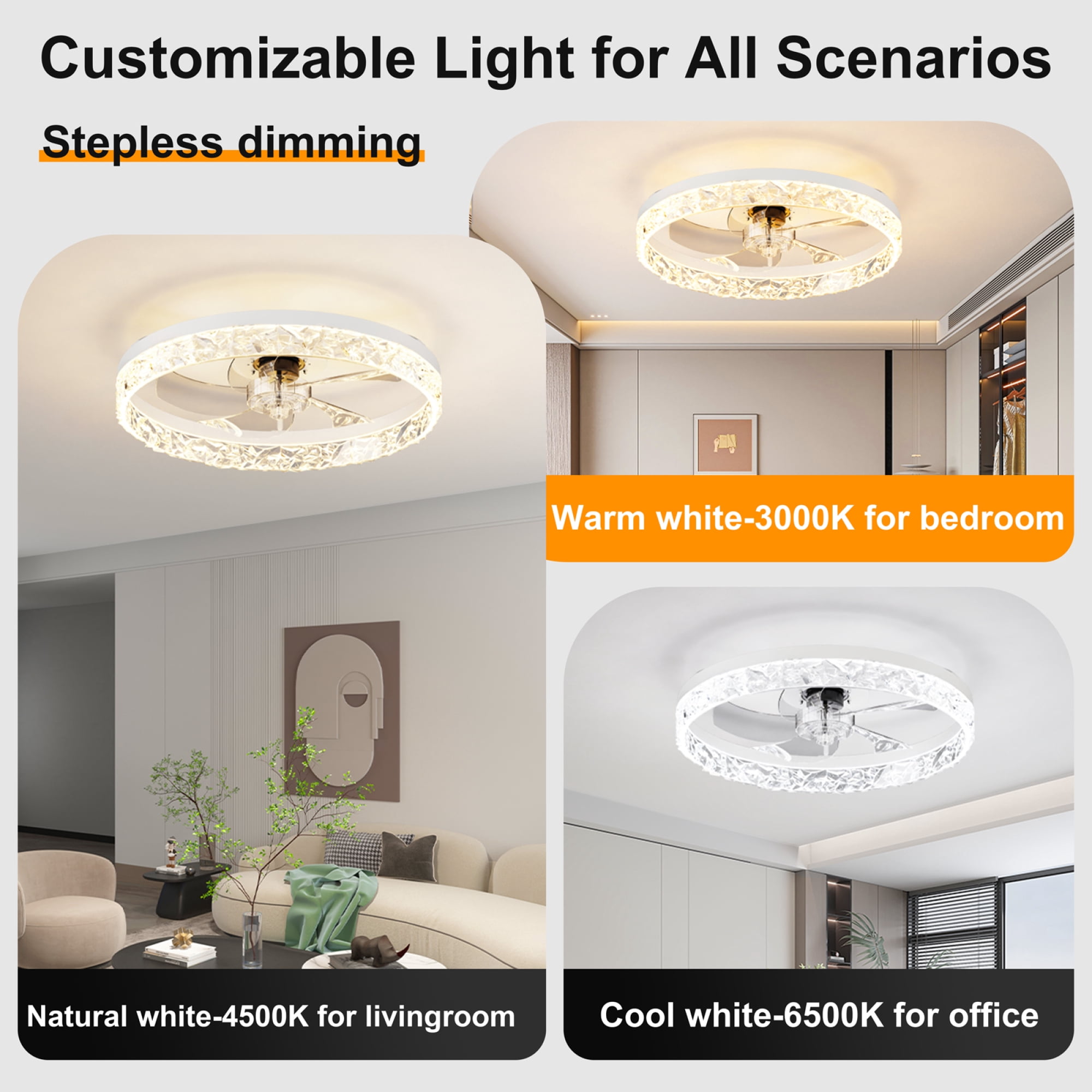 Leumius 19.7" Ceiling Fans with Lights Remote and APP Control, Dimmable 3-Color and 6-Speed quiet DC Motor, Ceiling Fan for Living Room Bedroom White