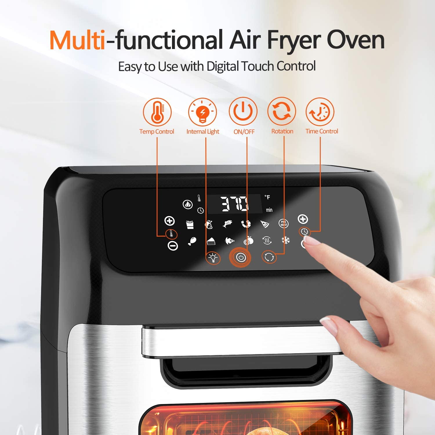 Rotisserie Roast kucoal 13QT 8 in 1 Air Fryer Oven with Digital Touch Screen Hot Oven Oilless Cooker 1700W Electric Toaster Oven with Dehydrate Air Fryer 7 Accessories & 50 Recipes Bake Toast 