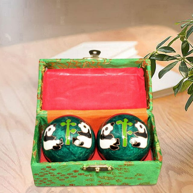 2 Unids Bolas de Bolas de Baoding con Caja de Almacenamiento Bolas de Salud Chinas Compactas Portátiles Balones de Ejercicio Chinos para Padres Panda Verde DYNWAVEMX Ejercicio Masaje Balonmano