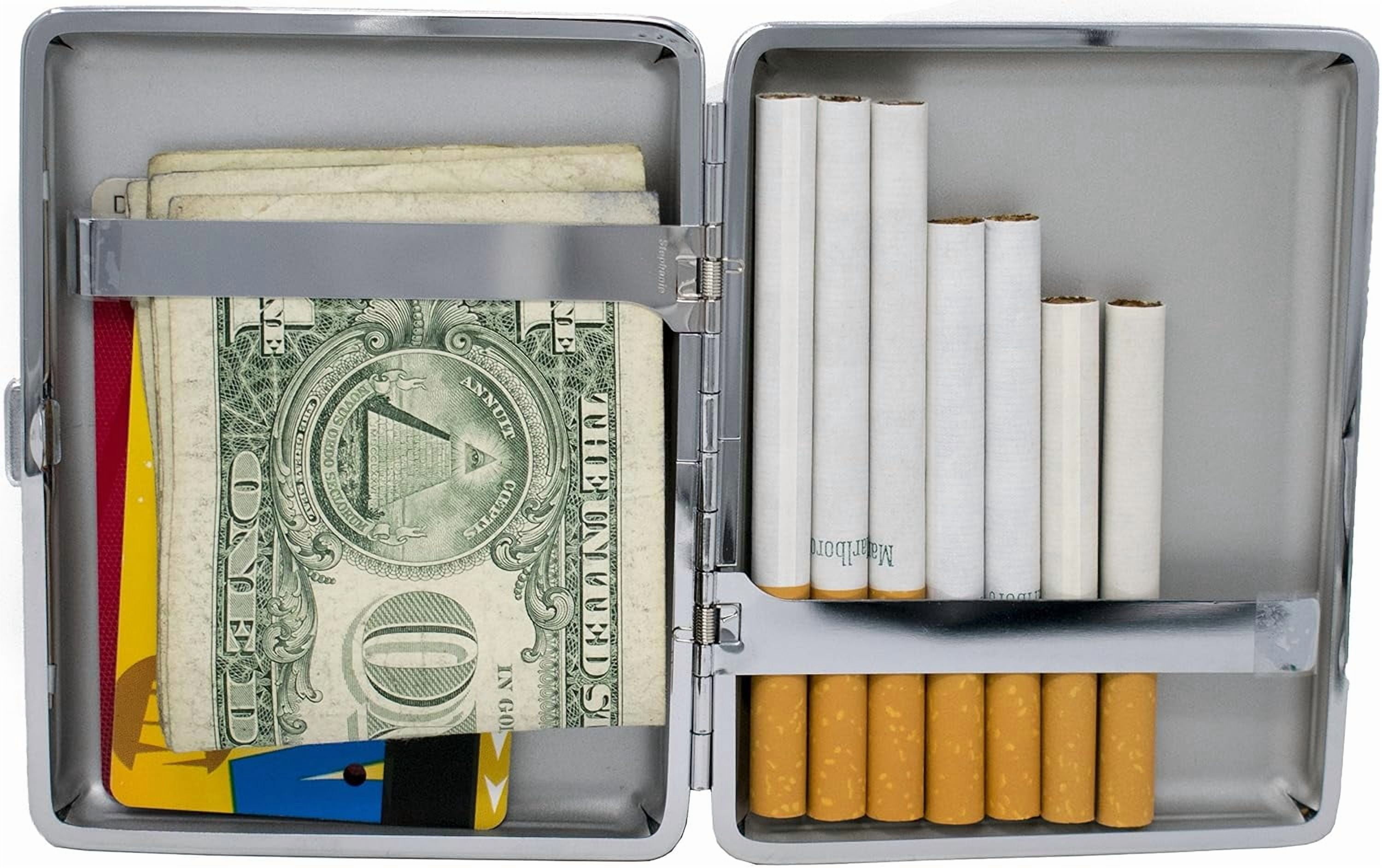 Set of 2 Metal-Plated 100s Leather Cigarette Case & Stash Box (Buffalo Navy)