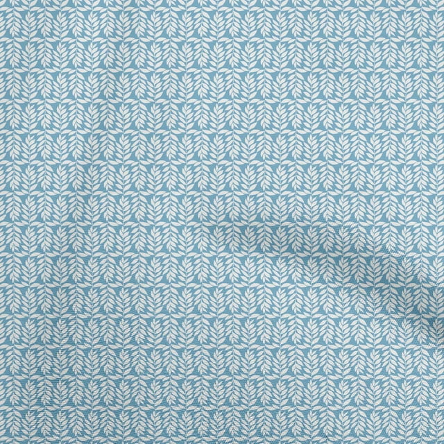 oneOone Cotton Silk Medium Blue Fabric Leaves Craft Projects Decor Fabric Printed By The Yard 42 Inch Wide