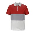 thumbnail image 5 of ZCFZJW Mens Workout T-Shirts Casual Striped Color Block Print Short Sleeve 1/4 Zip up Lapel Collar V Neck T Shirts Trendy Holiday Vacation Tees Polo Shirts Red S, 5 of 5