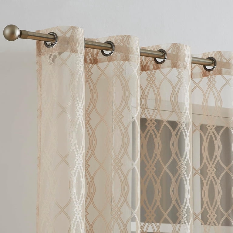 Warm Home Designs Linen Sheer Curtains 84" Long – Dotted Stripe Pattern, Shabby Chic Drapes
