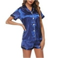 thumbnail image 5 of Usmixi Womens 2 Piece Sleepwear Comfy Silky Satin Pajamas Homewear Sets Casual Button Down Short Sleeve Tops and Shorts Lounge Sets with Pocket under $5, 5 of 5