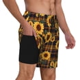 thumbnail image 3 of Goofa Brown Blue Plaid Sunflower Printed Men's Swim Trunks Board Shorts Quick Dry Mens Swimming Trunks with Compression Liner,Breathable Fit Hawaii Beach Shorts-X-Large, 3 of 9