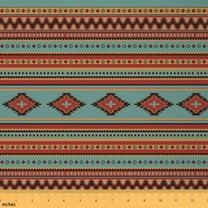 Homewish Vintage Aztec Geometric Fabric by the Yard 1 Yard,Rustic Farmhouse Cabin Home Decor Fabric by the Yard,Cyan Brown Black Sewing Fabric For Adults,Luxury Bedroom Decor