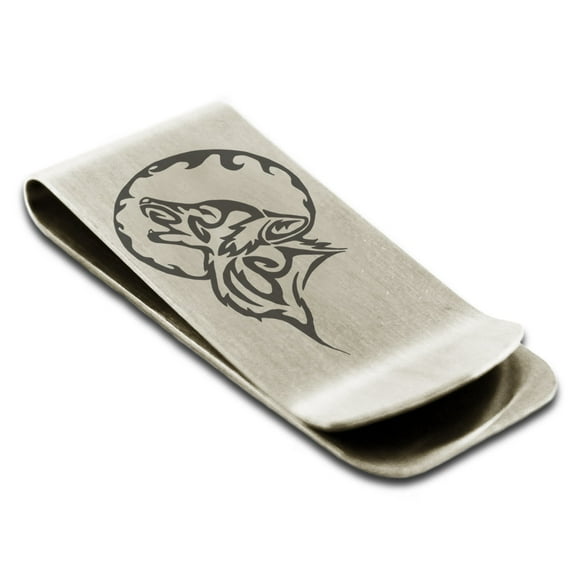 Tioneer Stainless Steel Howling Mad Wolf Engraved Money Clip Holder