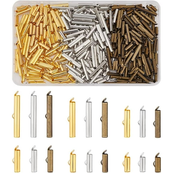 360pcs Slide On End Clasp 6 Sizes Tube End Bar Slider End Caps Crimp Platinum Tubes Crimp End Iron Tube Buckle Clasps for Seed Beads Looms Multi Strand Necklace Bracelet